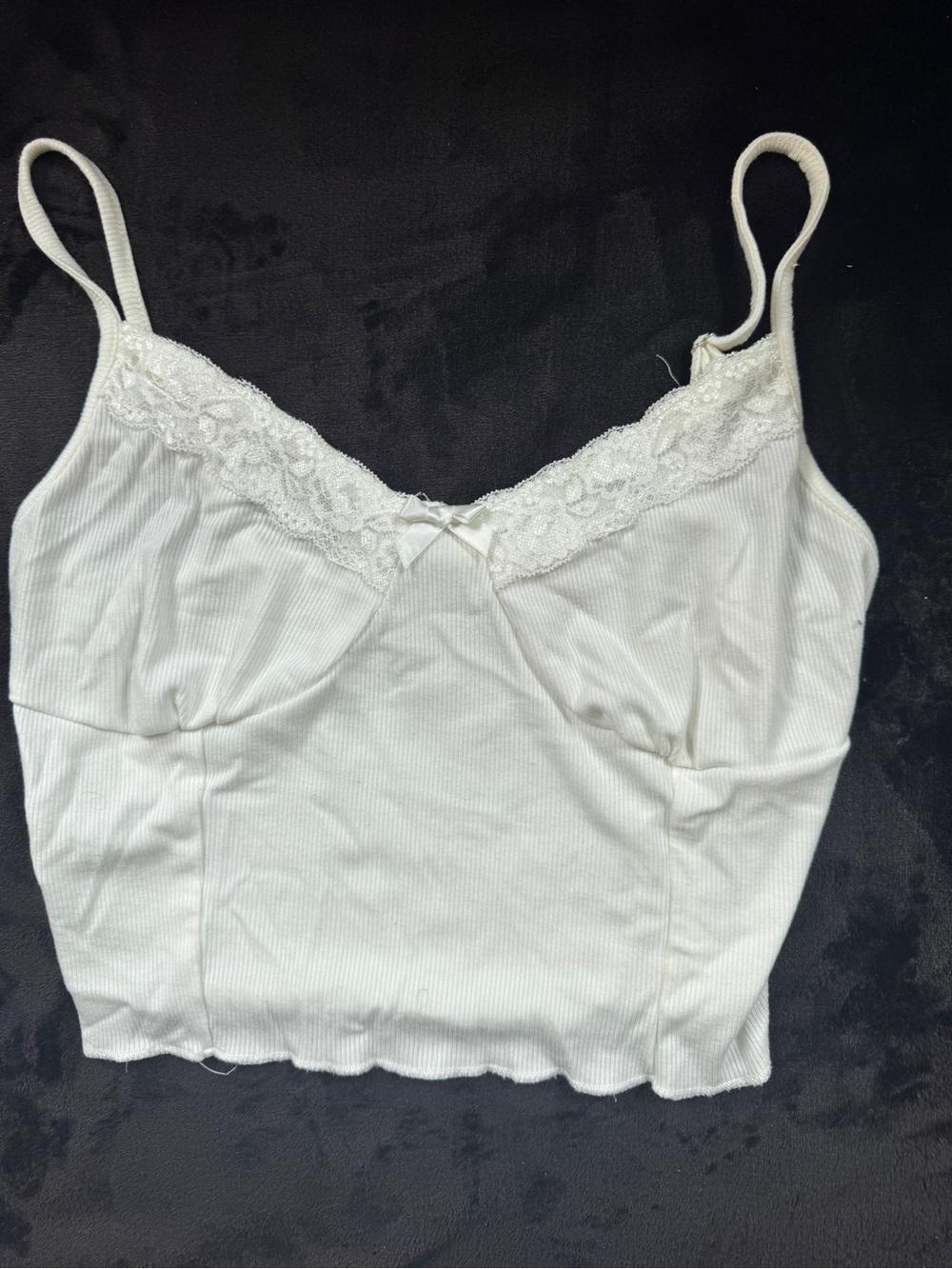 White Lace-Trim Ribbed Cami Tank